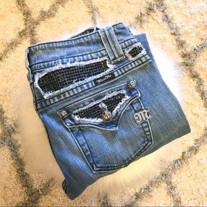 Miss Me Bootcut Denim Jeans Black Rhinestones